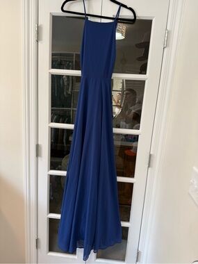 Lulu's Royal Blue Spaghetti-Strap Maxi formal Dress